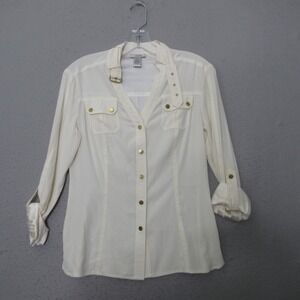 Vintage Cache Top XS Silk Blend Safari Utility Military Y2K Quiet Luxury RARE
